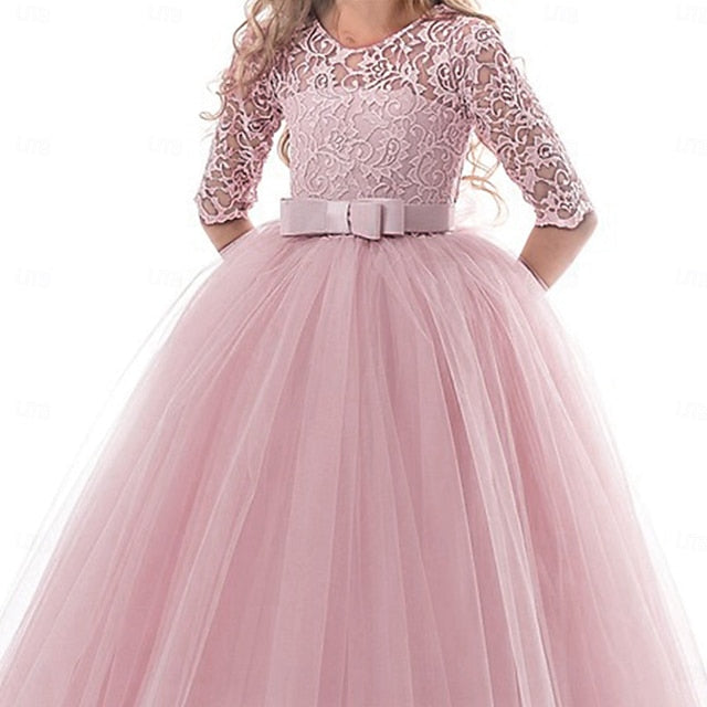 Girls' Wedding Dress Colored Solid Flower Kids Girl