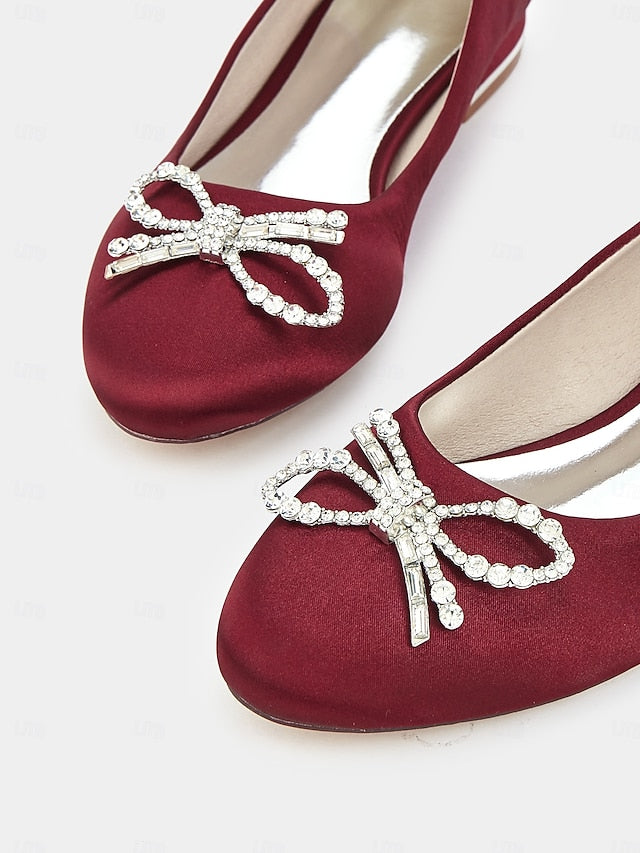 - Women's Round-Toe Rhinestone Bow Embellished Flats
