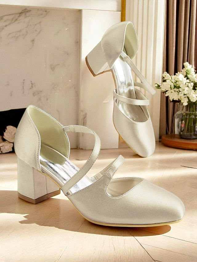 – Women's Mary Jane 1950s Heels Satin Green Elegant Block