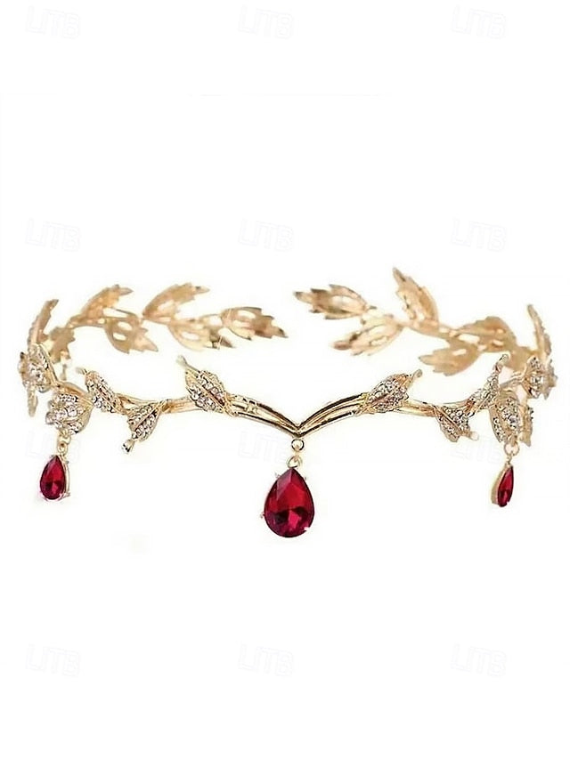 Gemstone with Leaf Gold Headpiece Blue Vintage Drops –