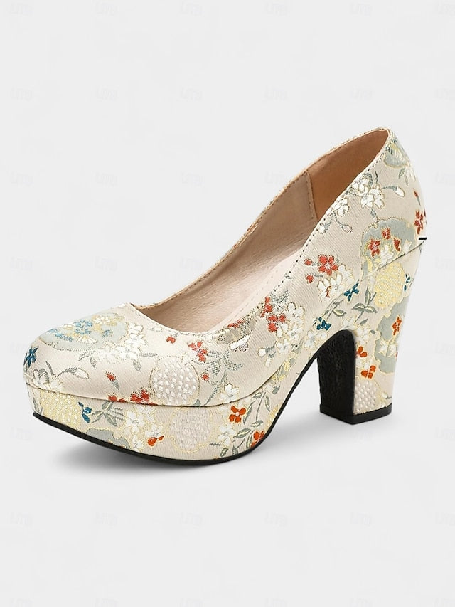 - Heel Printed Floral Block – Platform Pumps Women's