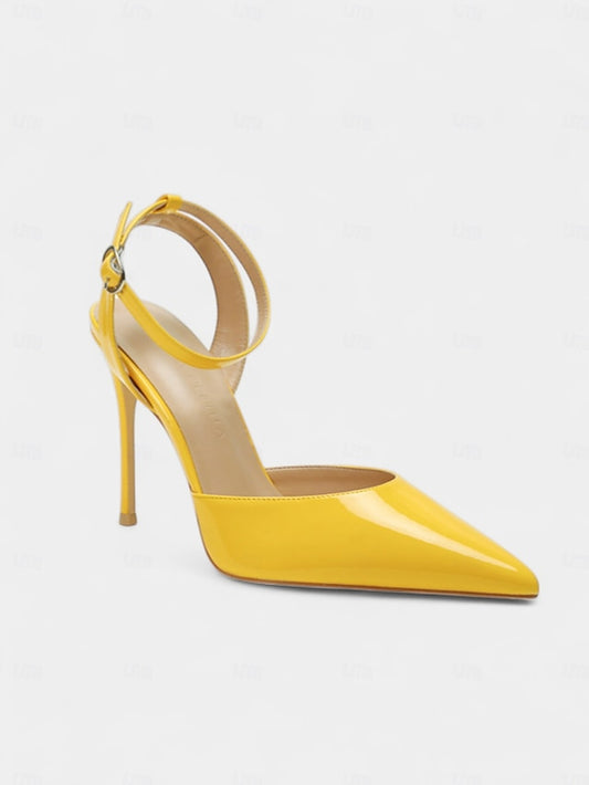 Patent Stiletto Heels Nude Leather Women's Slingback -