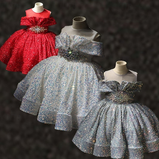 Girls' Solid Dress Sleeve Short Color Kids Party