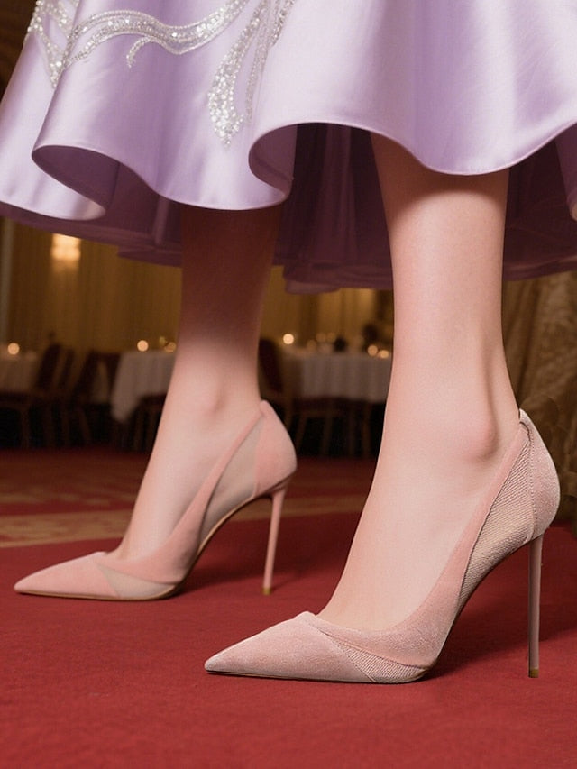 with Pumps Detailing Nude Toe Women's Mesh Pointed Suede