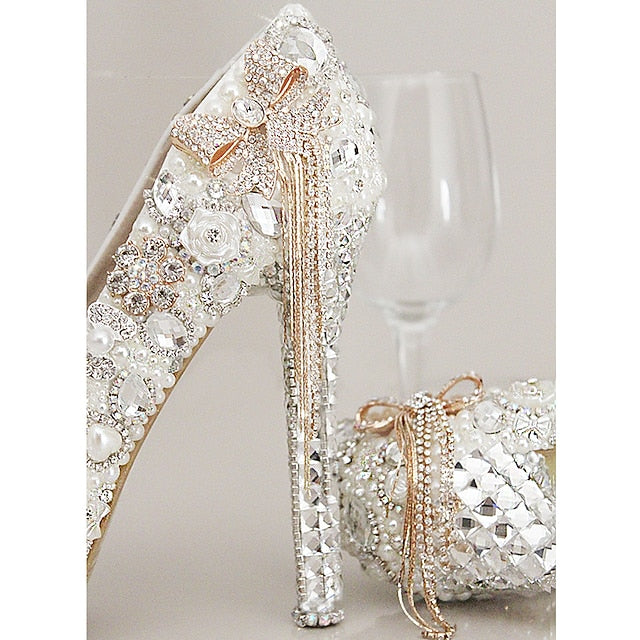 Platform Embellished and Rhinestone Pearl Women's White