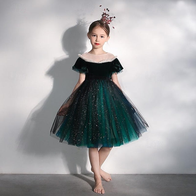 Kids Flower Color Solid Girl Party Dress Girls' Short