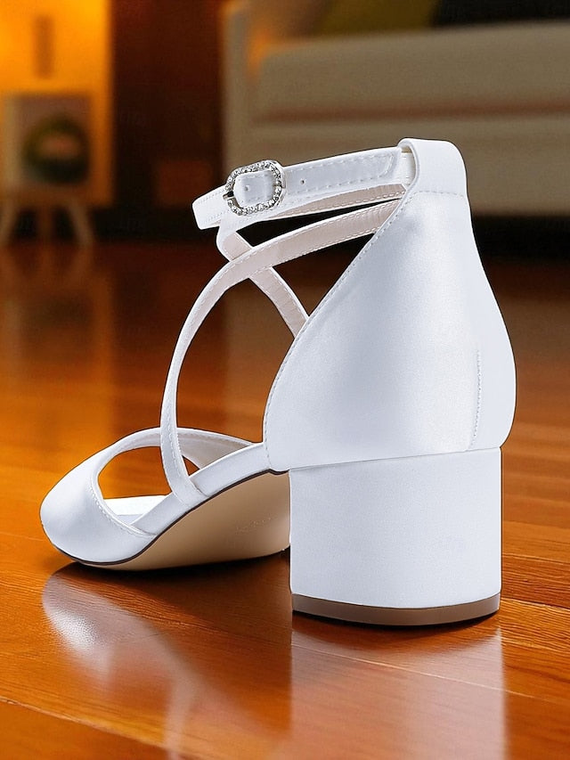 Ankle Strap Satin - with Block Heel Sandals Elegant Women's