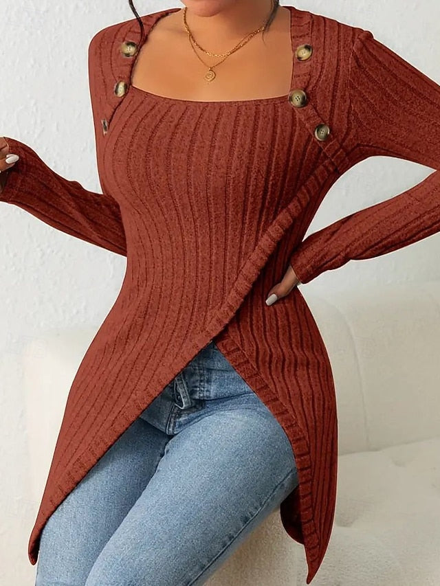 Women's Sweater Pullover Casual Solid Color Square Neck