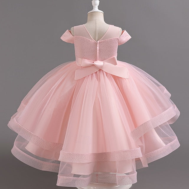 Color Sleeve Wedding Dress Kids Girls' Party Short Solid
