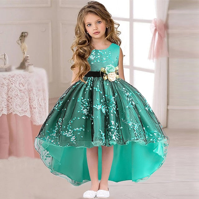 Sleeveless Solid Girls' Kids Dress Colored Wedding Floral