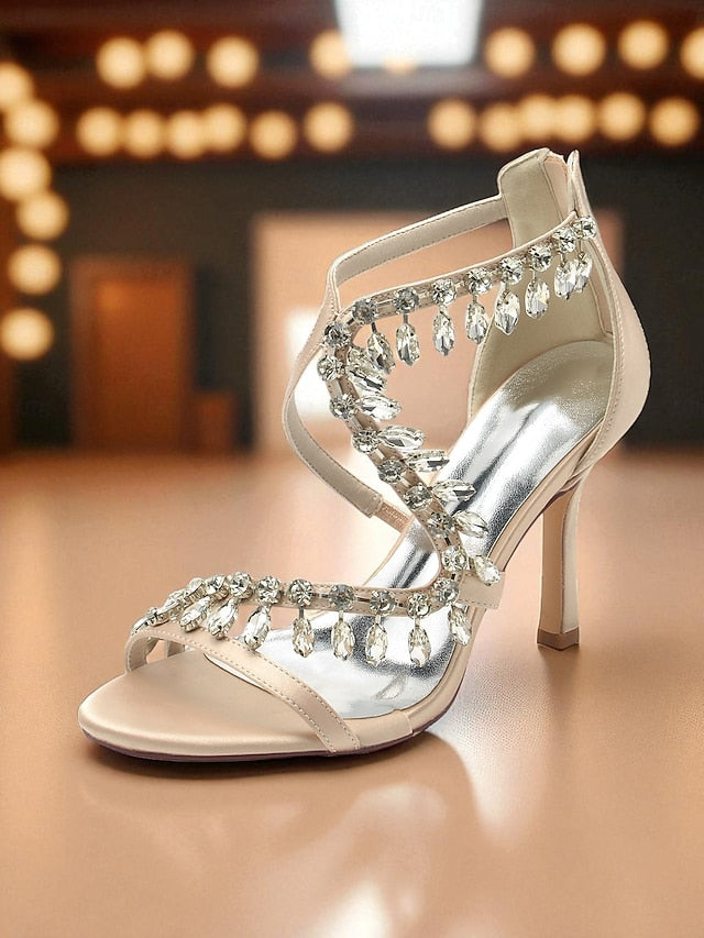 with High Rhinestone White Women's Sandals Heel Strappy