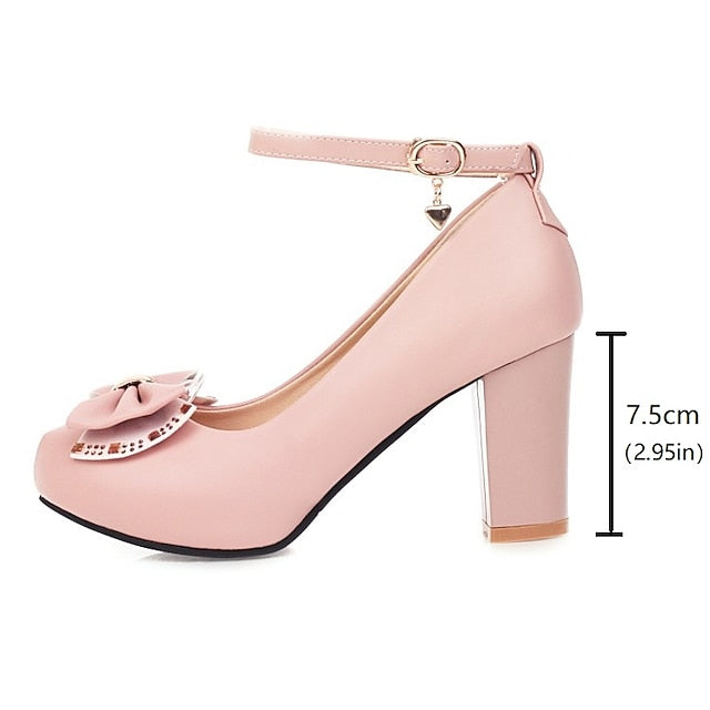 Dress Block Shoes White – Heel Toe Girls' Pumps Round