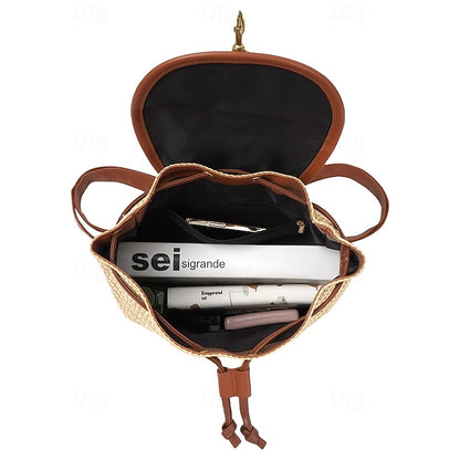 Women Backpack Straw for – Boho Rattan Travel with Woven Bag