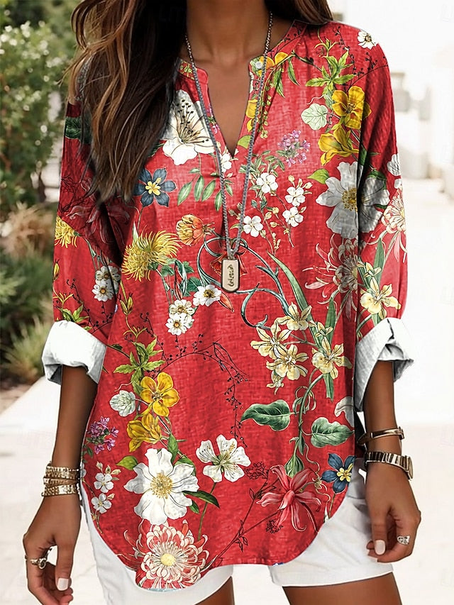 Women's Blouse Linen Like Breathable Lightweight Tunic V