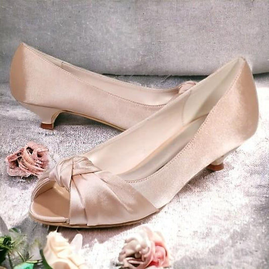 Kitten Pink Peep-Toe Satin Blush Heels - Women's Elegant
