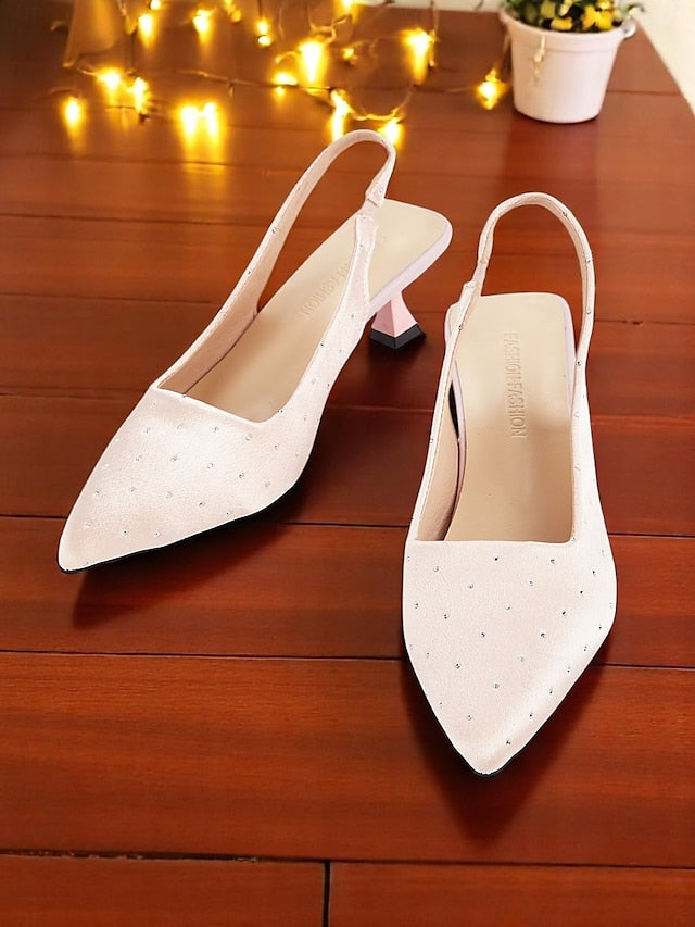 Rhinestone Satin Slingback Women's Studs with Kitten Heels