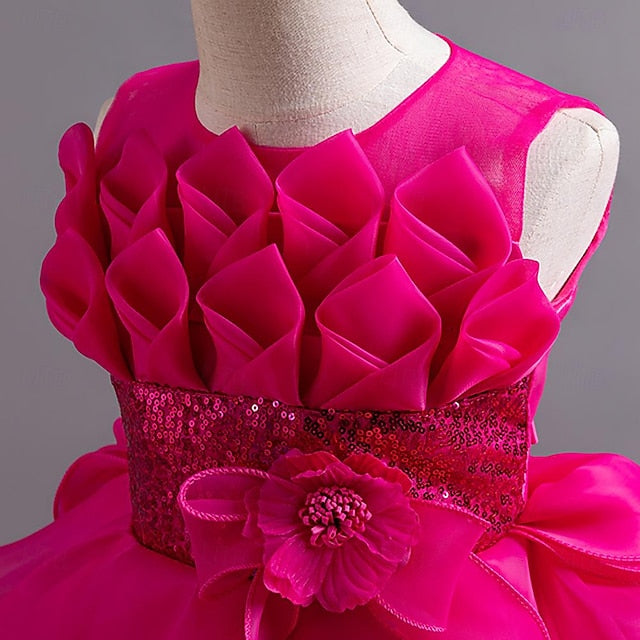 Girls' Party Color Flower Kids Dress Solid Sequin