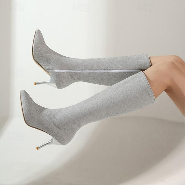 Stiletto Knee-High Elegant Women's Boots Sparkly –