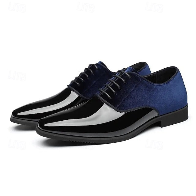 Finish White Men's Blue Glossy Velvet Shoes and with