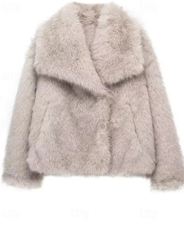 Buttons Furs Women's Warm Faux Comfortable Fur Coat