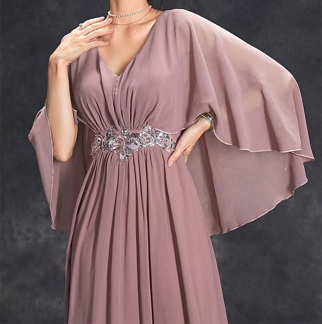 Neck Dress Elegant V the of Bride Party Mother Floor