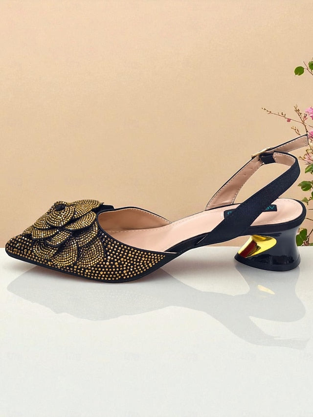 Women's Gold with Pumps Matching Rhinestone Slingback