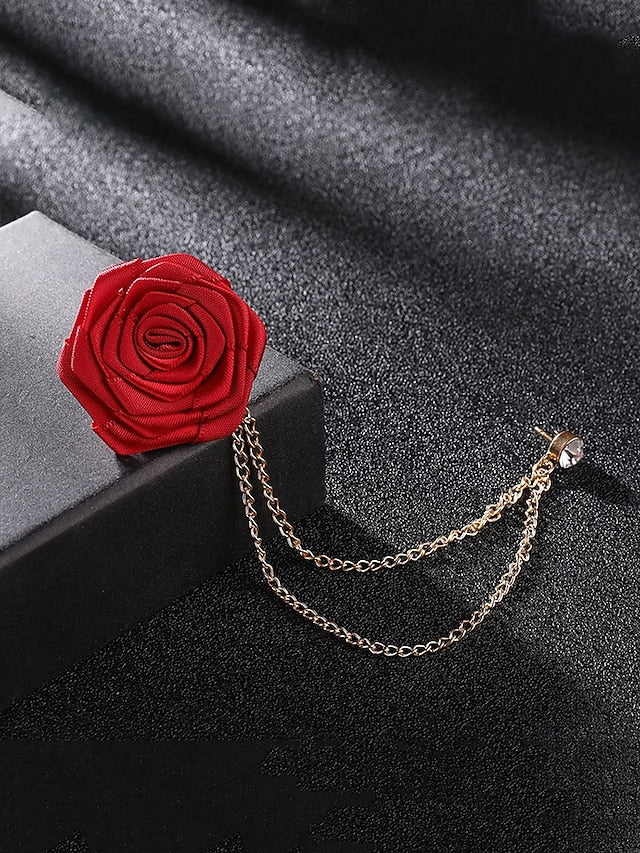 Chain Lapel Red with Gold Men's Rose Elegant – Pin