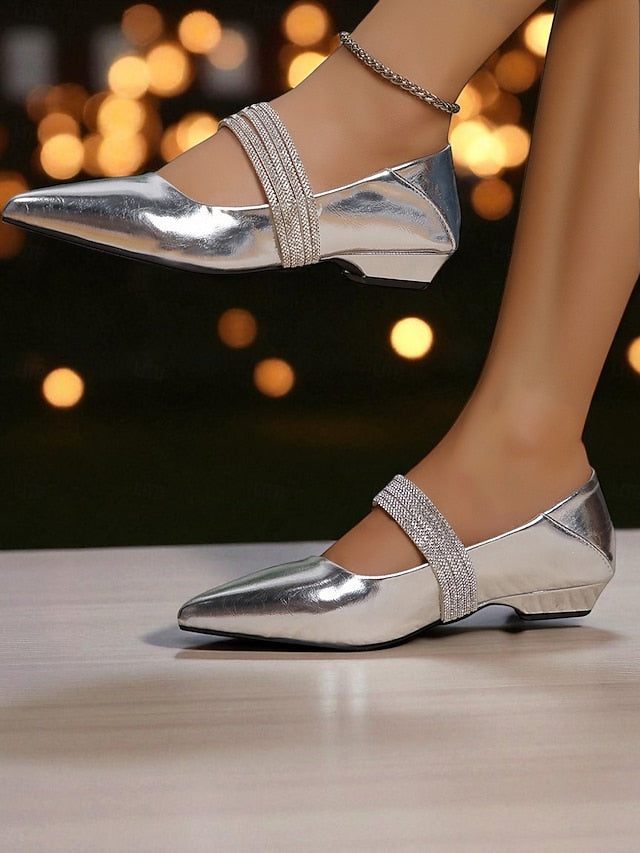 - Women's Toe Black Pointed Flats Leather Elegant Patent