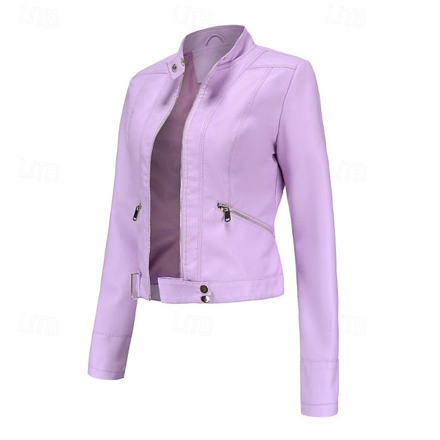 Jacket Zipper Pocket Leather Comfortable Faux Women's