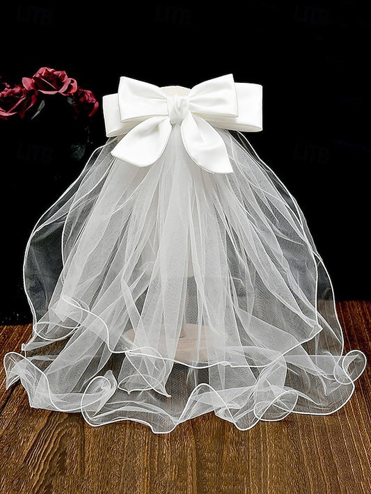 Satin with and Veil Elegant Ribbon Bridal Soft Ivory - Tulle