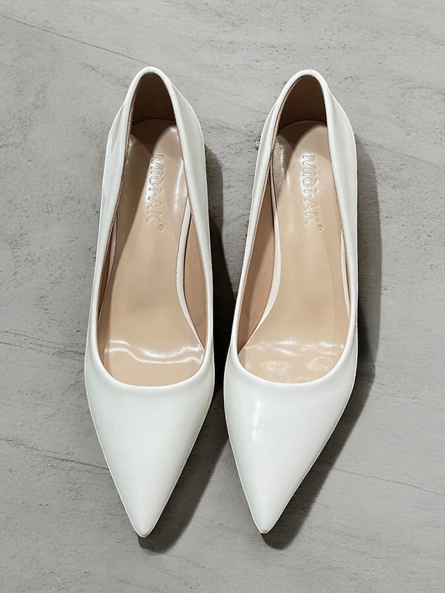 Faux Green Heel Leather Pointed-Toe Patent Block Glossy Pumps