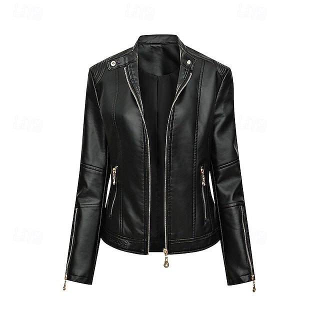 Women's Zipper Pocket Comfortable Jacket Leather Faux