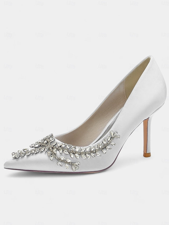 – Rhinestone-Embellished Satin Stiletto Heels Women's