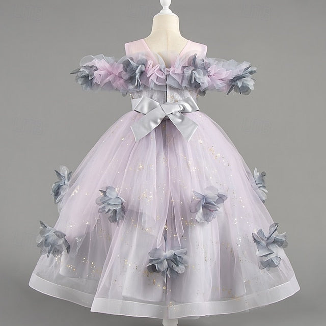 Party Kids Flower Sleeve Dress Wedding Special Girls' Short