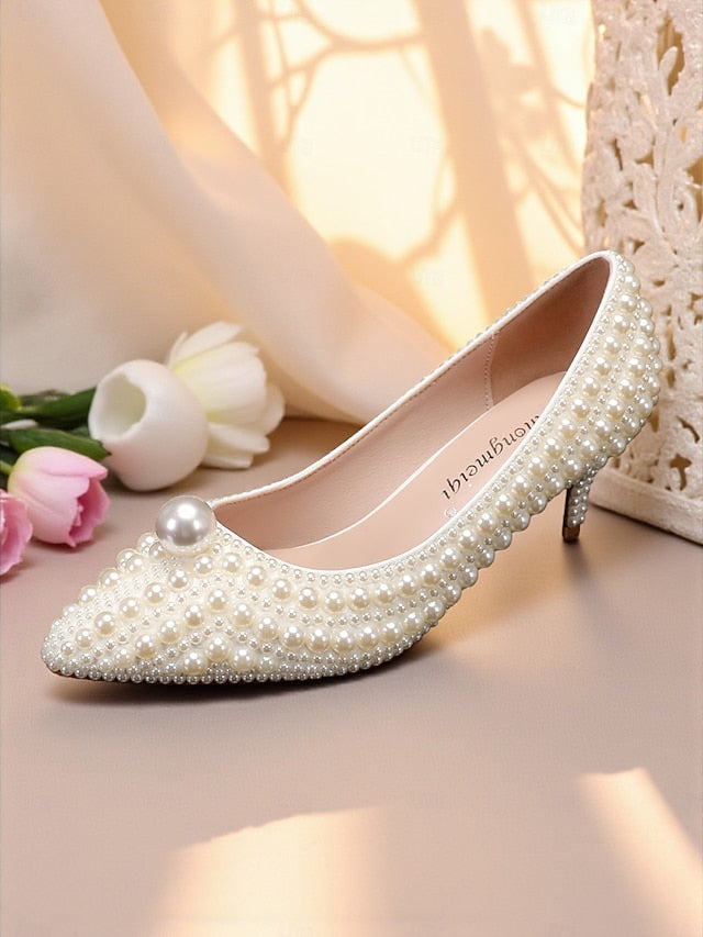 Matching Heel Pumps Kitten and Women's Pearl-Embellished