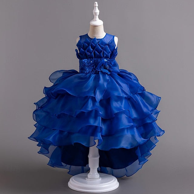 Girls' Party Color Flower Kids Dress Solid Sequin