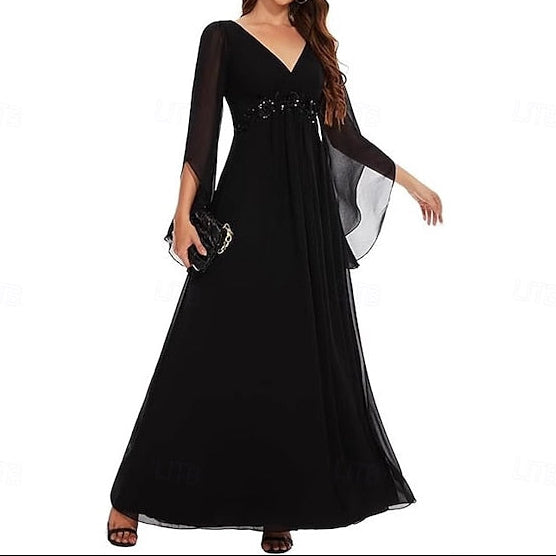 Floor Bride of Mother Dress Simple Neck V A-Line Elegant the
