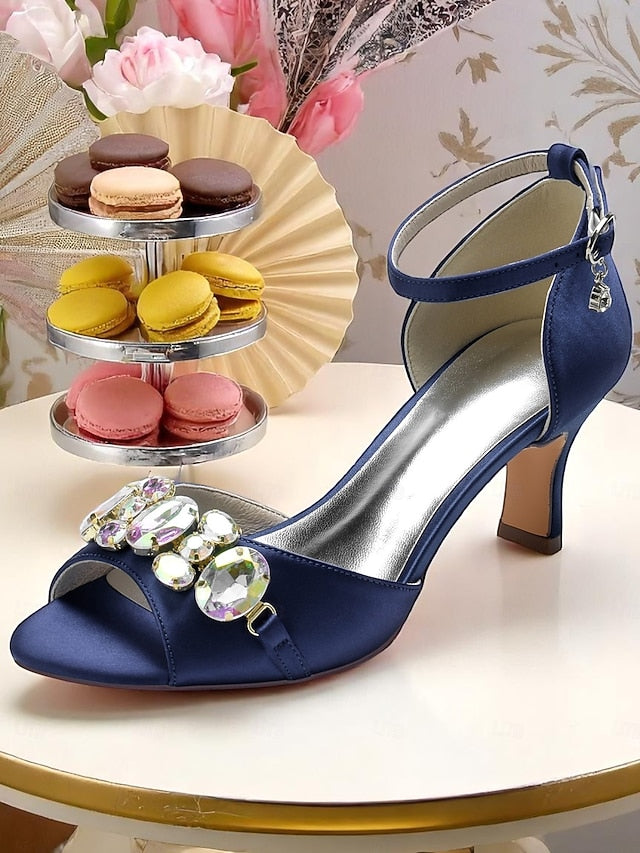 Black Open Strap Women's Toe Heels Ankle with and Satin