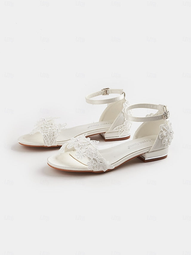 White Wedding Lace Flat Bridal Elegant Women's Sandals –