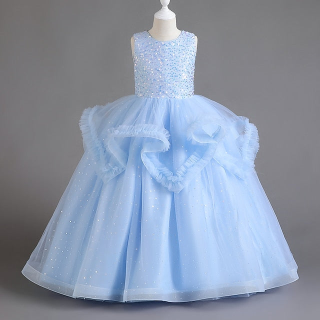 Party Color Solid Dress Sleeveless Kids Sequin Girls'