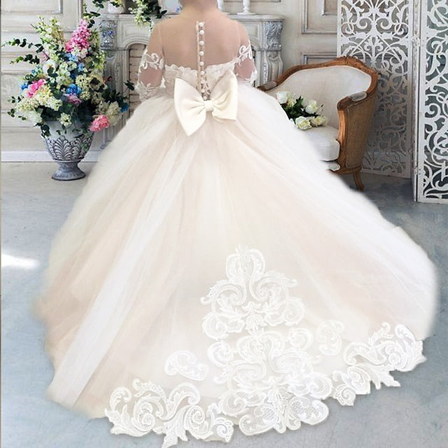 Party Solid Long Kids Dress Girl Flower Girls' Color