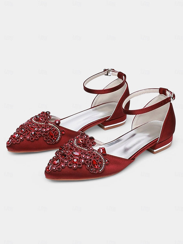 Pointed-Toe – Embellished Vintage Green Flats Style Gemstone