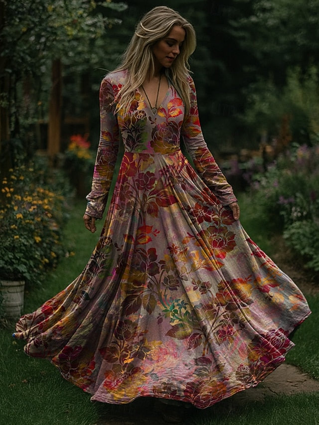 Christmas Women's Maxi Dress Pleated Dress Party Casual