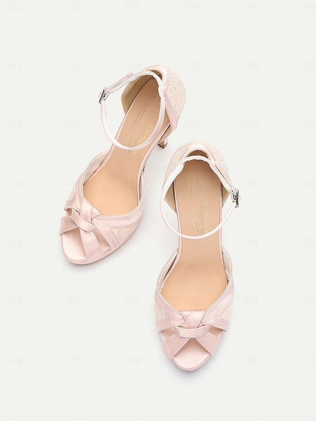 Heel High Pink Satin with Elegant Women's Sandals Peep Toe