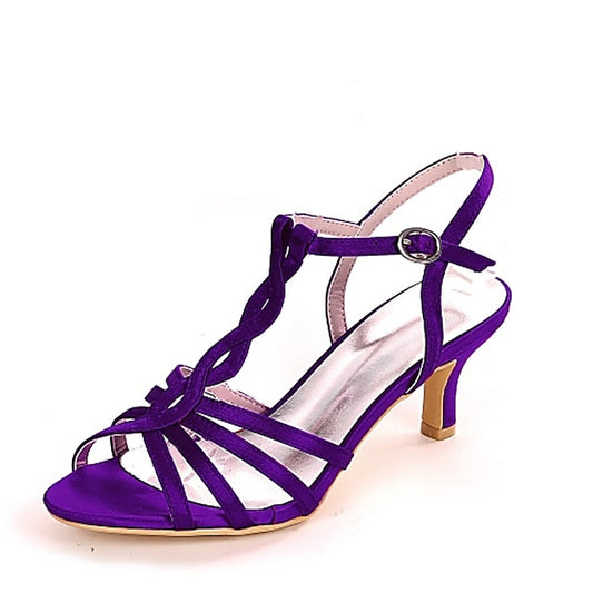 Mid-Heel Purple Satin Strappy – Sandals Women's Elegant