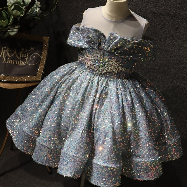 Girls' Solid Dress Sleeve Short Color Kids Party