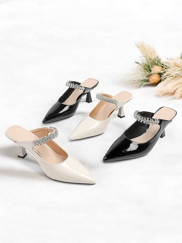 Pointed-Toe Women's Heeled Rhinestone Slip-On Embellished