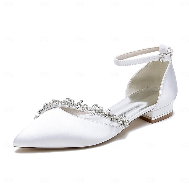 – Pointed Elegant Flats Toe Satin Wedding Women's White
