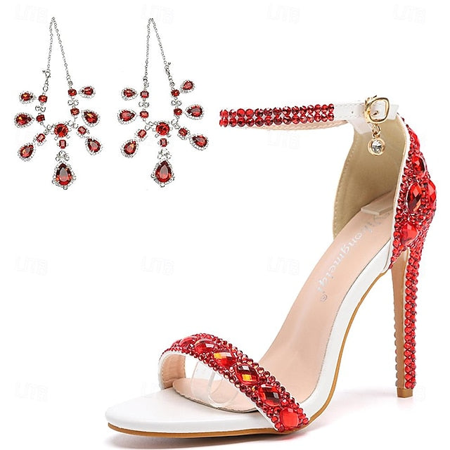Ankle Women's Matching Stiletto with Rhinestone Green Heels