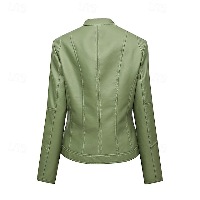Women's Zipper Pocket Comfortable Jacket Leather Faux